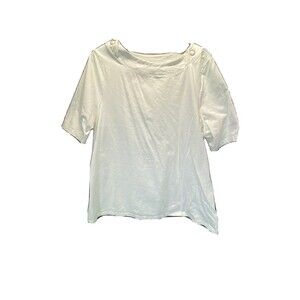 Denim & Co T-Shirt Sz XL White Short Sleeve Scoop Neck Shoulder Feature A394289